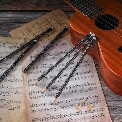 Chinco Music Note Pencils - 24 Fun Black & White Round Pencils with Erasers for Kids & Classroom Supplies