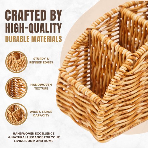 Stylish Rattan Desk Organizer Set: Cable Management Box and 5-Slot Remote Control Caddy for Home Office