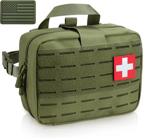 LIVANS Tactical Molle Medical Pouch - Large Capacity IFAK with Quick Release & Headrest Mount | Includes Flag & Cross Patch