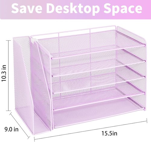 OPNICE Desk Organizer - 5-Tier Paper Tray with Magazine Holder | Purple Office Supplies Storage