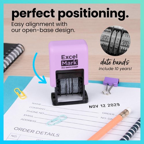 ExcelMark 1822 Date Stamp – Perfect for Shipping, Receiving, Expiration and Due Dates (Black Ink, Violet Mount)