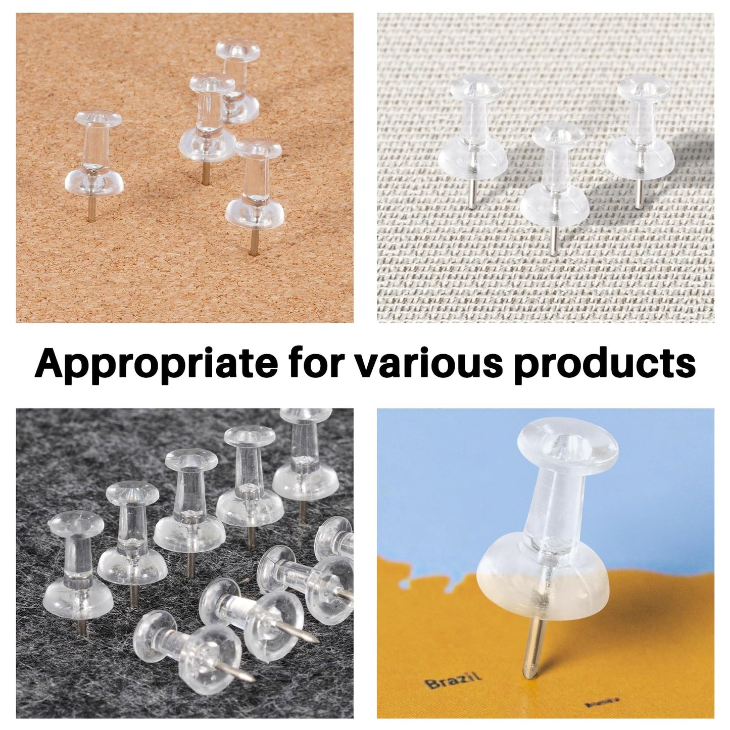AMUSIGHT 60Pcs Clear Push Pins for Bulletin Board
