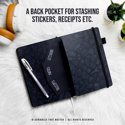 Black Paper Bullet Dotted Journal Notebook | B5 Starry Night by Scribbles That Matter | Free white gel pen | 160gsm Blackout no-bleed dot grid paper | For Men and Women | 7 x 10 in | White