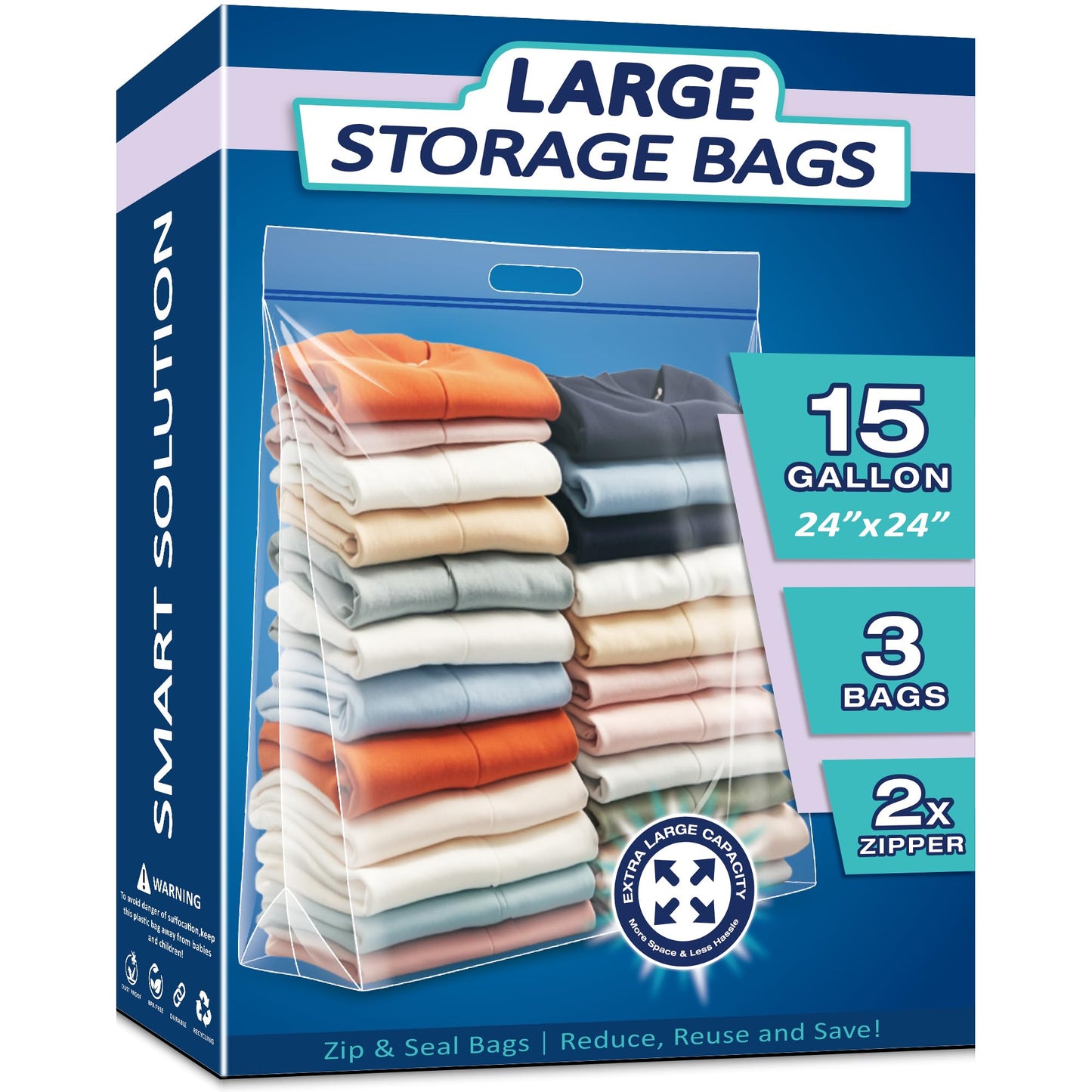 15 Gallon Large Resealable Storage Bags with zipper Top