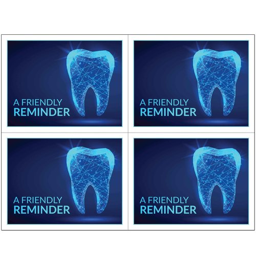 Dental Laser Appointment Reminder Postcards with Personalizable Backs. 4 Cards Micro Perforated for Tear-off at 4.25" x 5.5" on an 8.5" x 11" Sheet of 8 Pt Card Stock. (500)