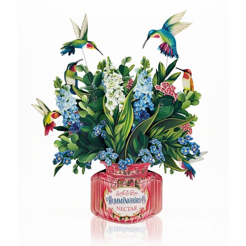 Freshcut Paper Pop Up Cards, Hummingbird Oasis, 12 Inch Life Sized Forever Flower Bouquet 3D Popup Greeting Card, Birthday Cards, Thank You Card, Blank Notecard & Envelope