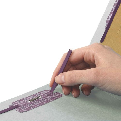Smead 100% Recycled End Tab Pressboard Classification File Folder with SafeSHIELD Fasteners, 1 Divider, 2" Expansion, Letter Size, Gray/Green, 10 per Box (26800)