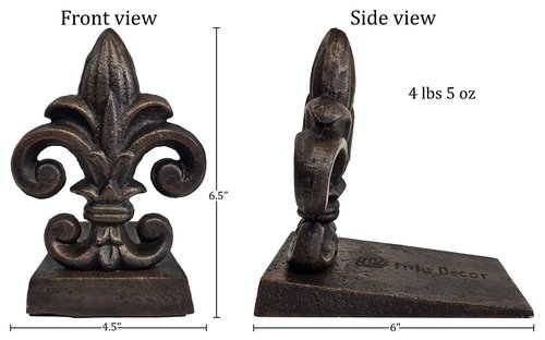 Lulu Decor 100% Cast Iron Fleur De Lis Door Stopper, 4 lbs 5 oz, Well Built Door Stopper, 6.50" H, 6" L