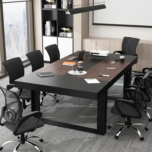 ECACAD 7FT Conference Table - Modern Rectangular Meeting Table for 6-8 People | Black & Deep Brown (86.8”L x 47.2”W x 29.4”H)