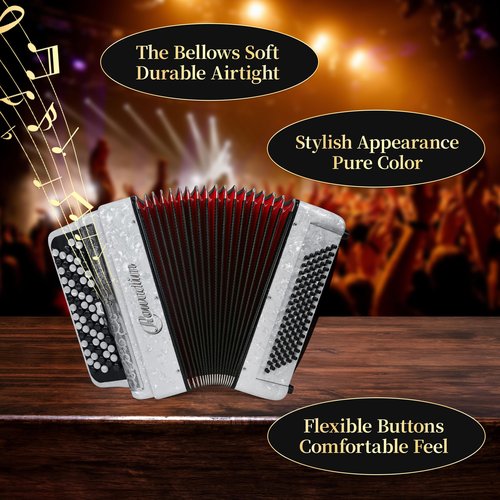 Accordion - 69 Key 96 Bass Professional Model with Strap | Premium Performance Instrument for Teachers, Musicians & Serious Enthusiasts (White)