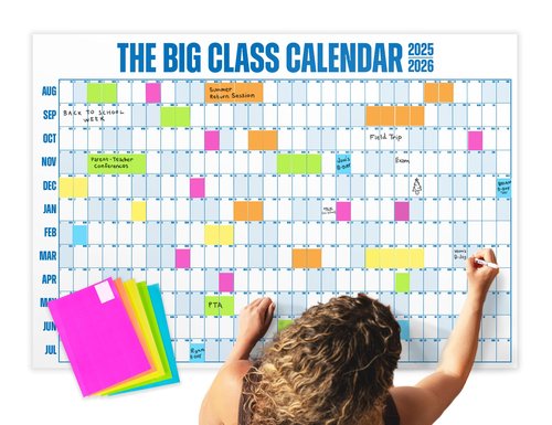 The Big A## Big Class School Year Dry Erase Wall Calendar July 2025 to June 2026 – Year-at-a-Glance for Classrooms & Home – Includes Labels & Marker – Easy Hanging, Shaded Weekends – Blue, 4’x3’