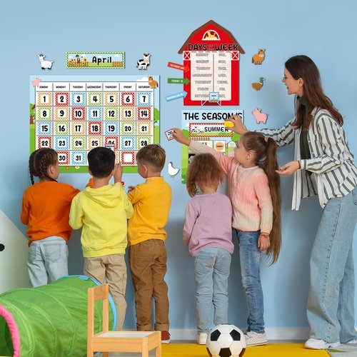 Farm Animal Calendar Bulletin Board Set for Classroom Decoration Farmhouse Calendar Seasons Weather Chart Barnyard Animal CTP Bulletin Board Paper-Cuts for Teachers Elementary School Classroom