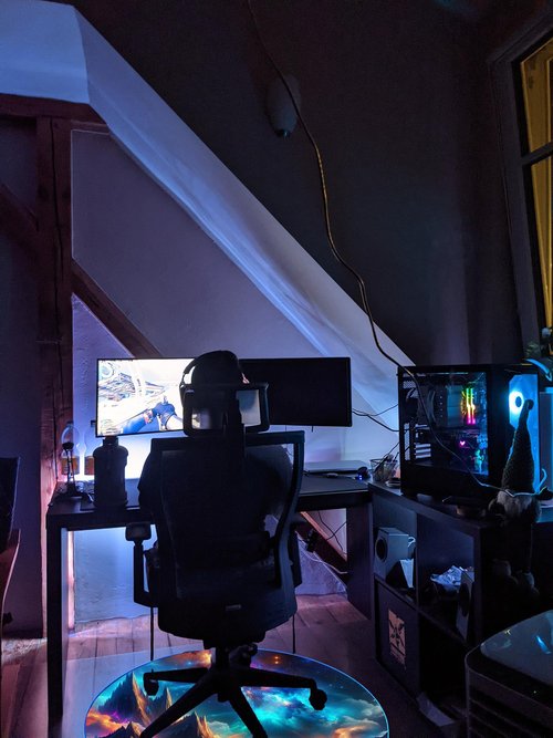DEALZOOM Gaming Chair Mat LED RGB Gaming Lights (Mountains 47”) - Noise Cancelling, Anti-Slip Gamer Floor Mat – Scratch Resistant Computer Gaming Mat for Chair – Office Chair Mat for Hardwood Floor