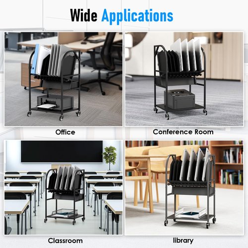 Gtouse 2 Tier Open Laptop Charging Cart with Wheels, 10 Device Mobile Charging Cart for Laptops Computers, Tablets and Chromebooks, Laptop Charging Storage Rack for Office and Classroom