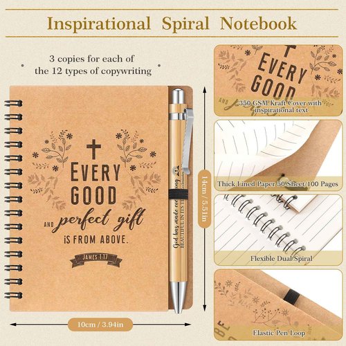 Gueevin 72 Pcs Christian Gift Mother's Day Gifts for Women Church Members Include 36 Inspirational Notebooks and 36 Motivational Bible Bamboo Pens for School Bible Study Groups Church Families