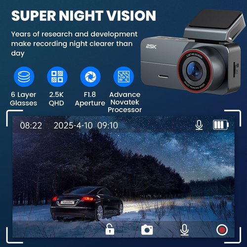 Yonvim Dash Cam，Dash Camera for Cars 2.5K with 3.39" IPS Screen & 32GB Card，Dash Cam Front 160° Wide Angle, Loop Recording for Night/Day Security,G-Sensor, Support 256 GB Max