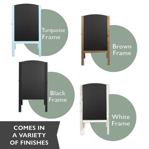 Ilyapa A-Frame Chalkboard Sidewalk Sign - Rounded Top Folding Standing Sandwich Sign for Restaurant, Office, Weddings - Rustic Barnwood, 18 x 31.5 in