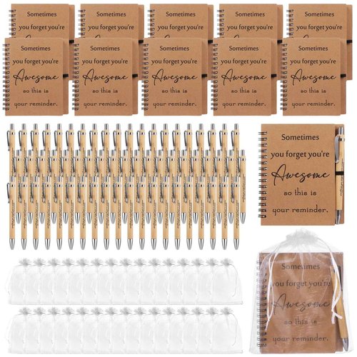 Tideme 50 Sets Inspirational Gifts Bulk, Including Mini Spiral Inspiration Notebook, Retractable Bamboo Pens, and Organza Bags, Encouragement Gifts for Nurse Medical Assistant Coworkers