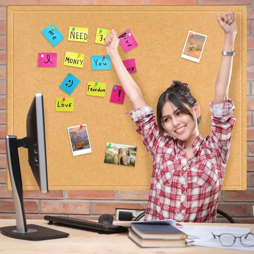 Briwooody Large Bulletin Board Felt Cork Boards for Wall Frameless Foldable Pin Board Decorative Board Self Adhesive Notice Board with 70 Push Pins for School Home Office(Camel,59'' X 47'')
