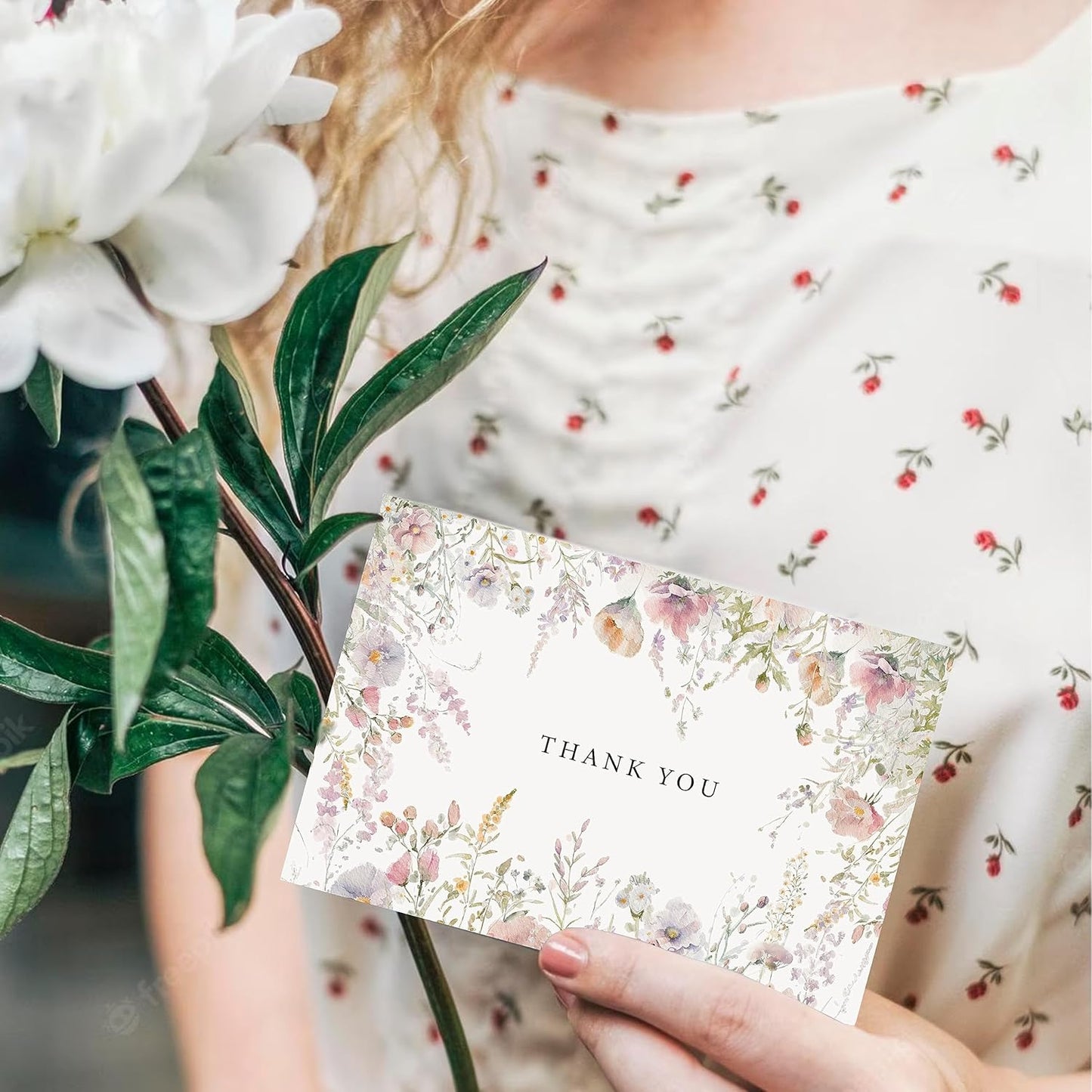 SLAPAFLIFE Floral Thank You Cards - 48-Pack 4x6 Inches with Envelopes & Stickers for Baby Showers, Weddings, Birthdays