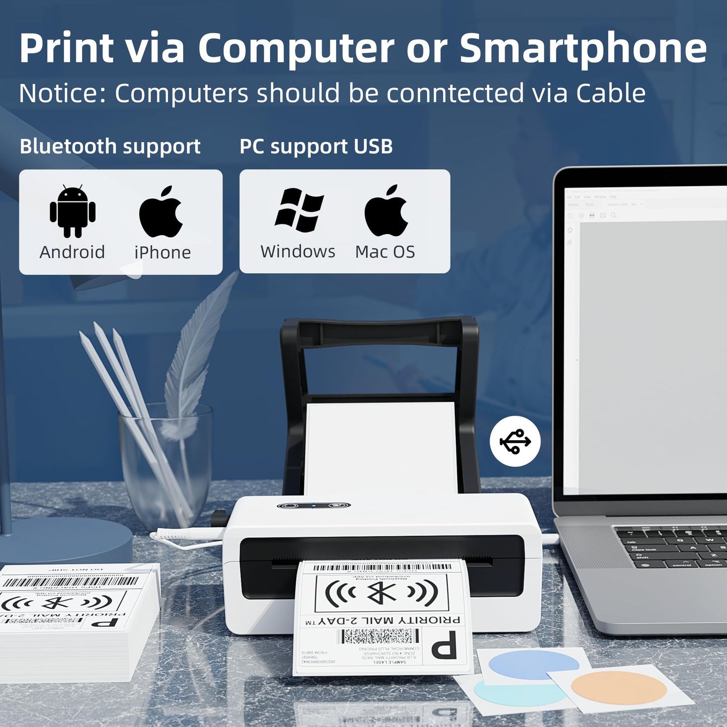 Jiose Shipping Label Printer - 4x6 Desktop Thermal Label Printer for Small Business - Compatible with MacOS Windows