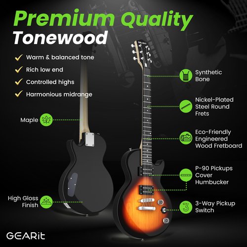GEARit GI-155 Valley Series, 39" Electric Guitar Set w/Amplifier, H-H Pickups with Coil Split, All-Inclusive Starter Kit with Tuner, Gig Bag, and Guitar Strap, Cable, Picks, Strings - Tobacco Burst