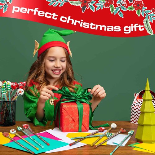 Qilery 100 Pcs Christmas Pencils Multi Point Stackable Push Pencils Christmas Plastic with Silicone Santa Xmas Tree Deer and Snowman for School Reward Party Favor Children New Year Supply
