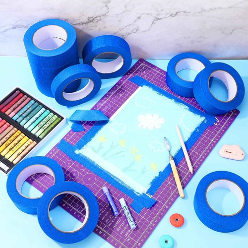 Fainne 12 Rolls Blue Painters Tape Bulk, 1.5 Inches x 55 Yards Masking Tape, Trim Edge Finishing Tape for Walls Painting Labeling Home School Decoration