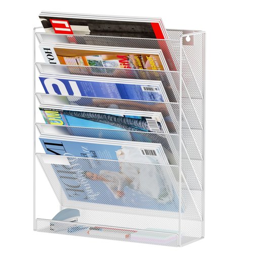 DESKORGA file organizer, TO BE FIXED WITHOUT DRILLING, A4 document holder and office supplies, storage, wall magazine holder, desk storage bannette, desk accessories (Gray)