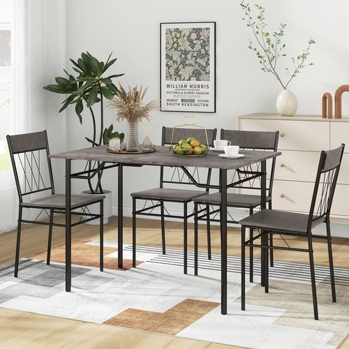 Giantex 5-Piece Breakfast Nook Set, 4 Dining Chairs, Metal Frame, Space-Saving Dinette Table Set for 4, Small Place, Kitchen Table Chairs Set of 4 (Grey)