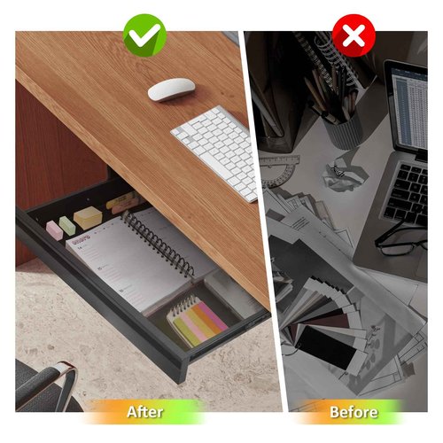 POPMOON Under Desk Drawer For Desk 13.8 * 8.8 * 3.5 in, Pull out Storage Organizer with Slide Extension Mounted Under Flat Wooden Table or Workbench, Carbon Steel Hidden Desk Drawer
