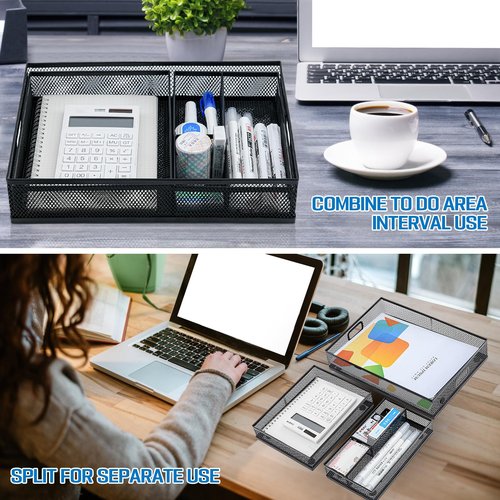Stranthother Mesh Metal Desk Drawer Organizer Tray for Office and Home 12.3"x8.3"x1.7" Desk Organizer Storage Basket Drawer Organizer for Home,Office,School Supplies Black