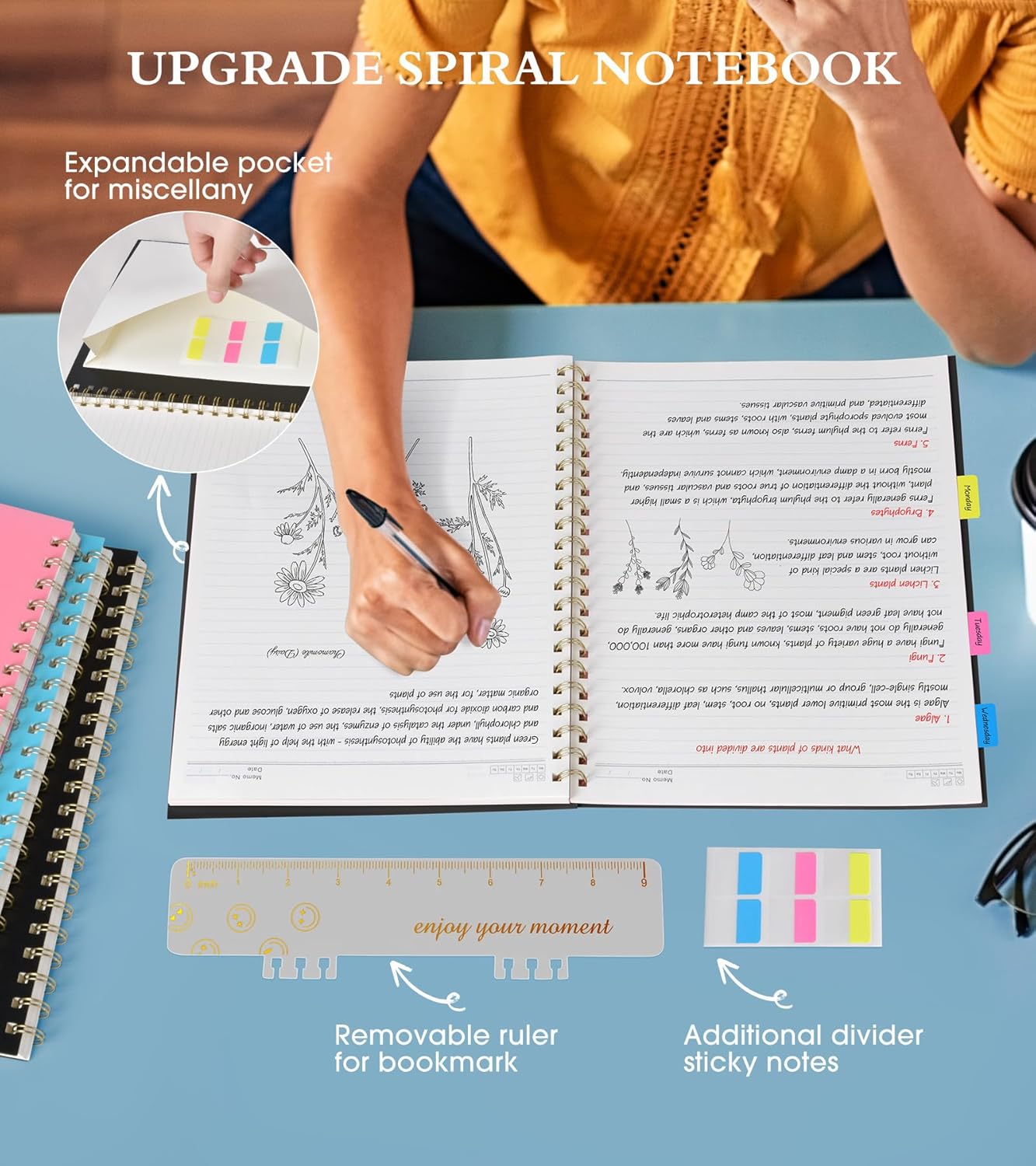 Spiral Notebook Journal - A4 Large 8.5” x 11” | College Ruled, 100 GSM Paper, Plastic Hardcover, Black