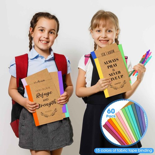 Resurhang 60 Sets Christmas Christian Notebook and Pen Thanksgiving Gift Set Bulk A5 Composition Journal Bible Verse Pen Religious Lined Notepad Scripture Notepad for Teacher Church Sunday (Rainbow)