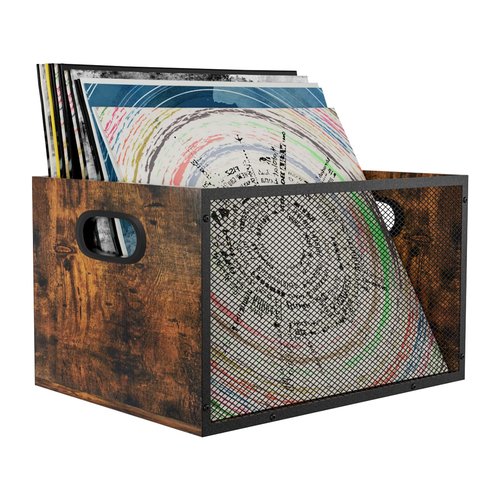 Dunatou Vinyl Record Storage Wooden Record Holder Cube Vinyl Storage Box Case Crate Rustic Brown