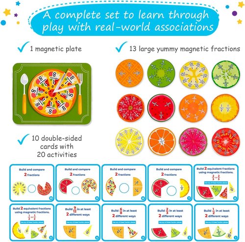 Simply Magic 112 PCS Yummy Magnetic Fractions - Engaging Classroom Math Manipulatives for Grades 2-5