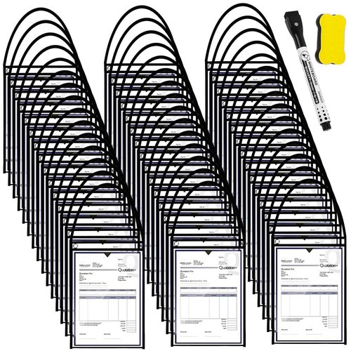 50 Pack Job Ticket Holders Work Order Holder Pockets for 9 x 12 Inch Hanging Sleeve Plastic Work Ticket Holder Shop Ticket Holders Work Order Plastic Sleeves with Strap, Both Sides Clear