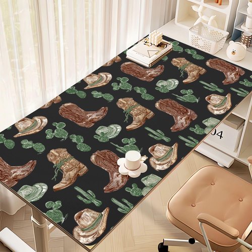 Cozynestcy Retro Western Cowboy Large Mousepad 31.5''X15.7''Cute Kawaii Plant Desktop Mat Pu Leather Desk Mat Trendy Mouse Pad Non-Slip Table Mat for Girls Women Office Home Work Computer Game