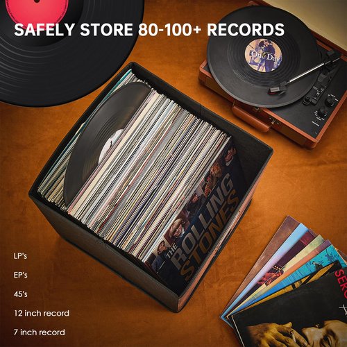 LiebeRen Vinyl Storage Set, Stackable Record Crate Holds 100 LPs. (Retro)