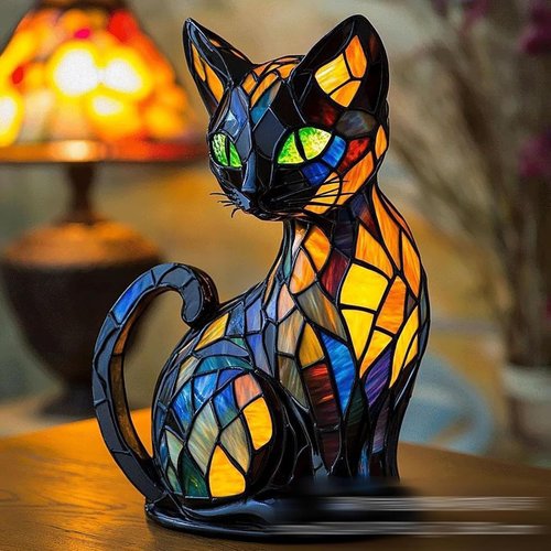 Solymall Glowkitty, Serum Glow Kitty Lamp, Vueeze/Sherum/Libiyi/Mallslovin Cat Lamp Stained Glass, Vianys/Pubyfun/Ribili/Shirem/Dotmalls Retro Resin Tabletop Table Light, 3D Cute Pet LED Lamps (#1)