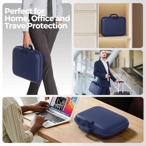 Nacial Fireproof Document Box with Lock & Shoulder Strap, Hard-Shell Fireproof File Organizer with 13 Pocket Accordion File Folder, Portable Safe Storage for Important Documents, Laptop, Blue