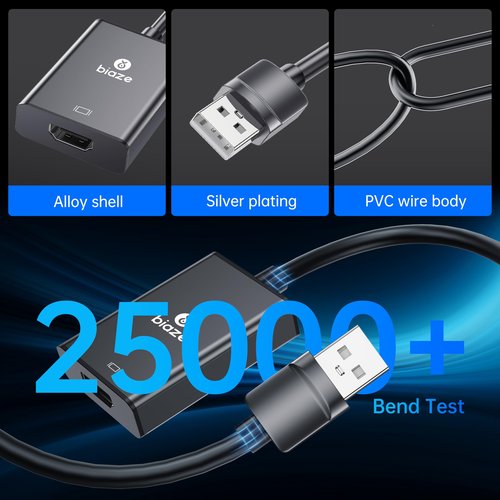 biaze USB to HDMI Adapter, 4K@60Hz HDR for Laptop/PC/TV/Monitor/Projector, Plug and Play, HD Audio Video Transfer, Compatible with Windows/Mac/PS5/Xbox(USB to HDMI Adapter)