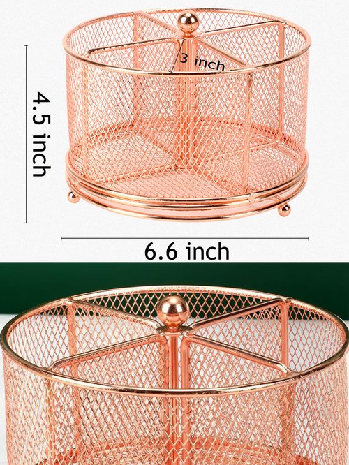 Fine tools Metal Pen Holder Makeup Brush Holder Rotating Desk Organizer for Office Supplies - Convenient and Durable Storage for Pens, Pencils, Makeup, Remote Controls, Glasses