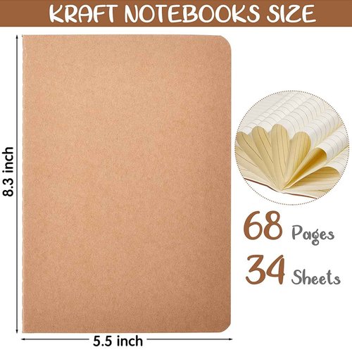 Seajan 96 Pack Back to School A5 Kraft Paper Notebooks 8.3 x 5.5 Inch Journal Lined Notebook Bulk for Office Students School Classroom Writing Work Supplies