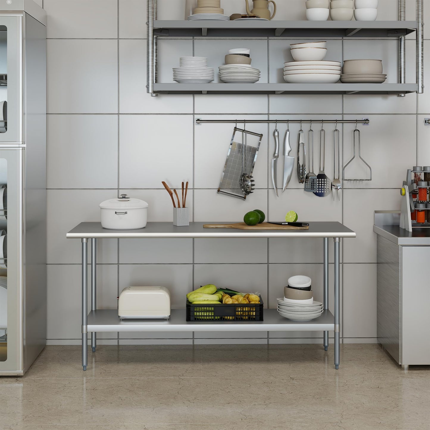 HARDURA Stainless Steel Table 24X72 Inches with Undershelf and Galvanized Legs NSF Heavy Duty Commercial Prep Work Table for Restaurant Kitchen Home and Hotel
