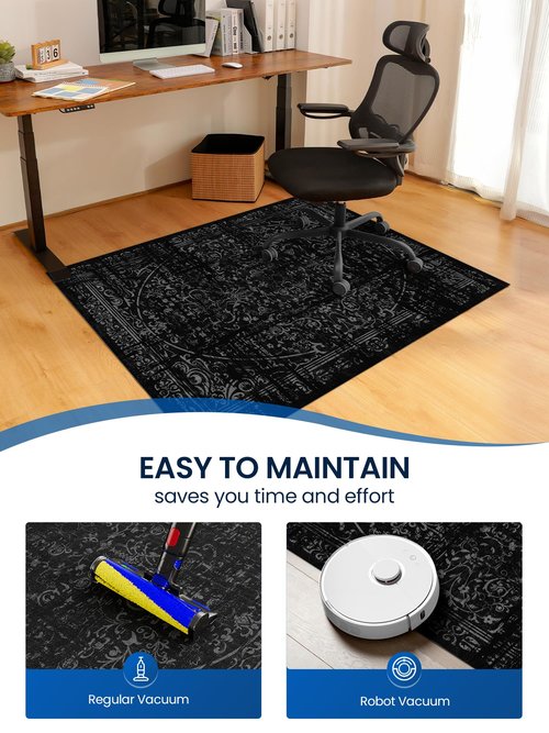 Office Chair Mat for Hardwood Floor, 36"x48" Under Desk Carpet Protector for Rolling Computer Chair Mat, Machine Washable Area Rug, Anti-Slip Floor Mat Jet Black