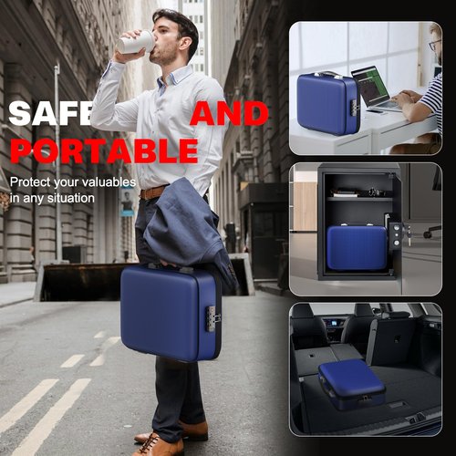 5200℉ Insulated Small Fireproof Safe Box with Lock,Fire and Water Proof Hard Case with Water Resistant Zipper,Fireproof Document Bag,Portable File Organizer Safe for Personal Items,Jewelry,Cash(Blue)