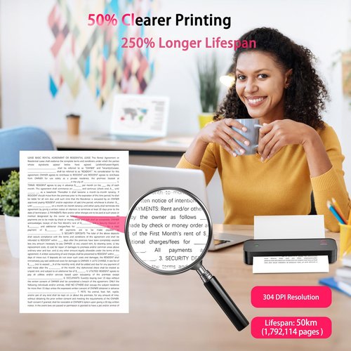 yanxio Portable Printers Wireless for Travel, Portable Printer, Inkless Thermal Printer, Support A4/8.5 x 11'' Thermal Paper for Office, Travel, Home, Support iOS, Android, Windows