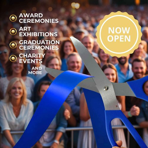 Blue Grand Opening Kit - 16 Inch Scissors for Grand Opening Ceremonies and Blue Satin Ribbon For Business Special Events and Inaugurations