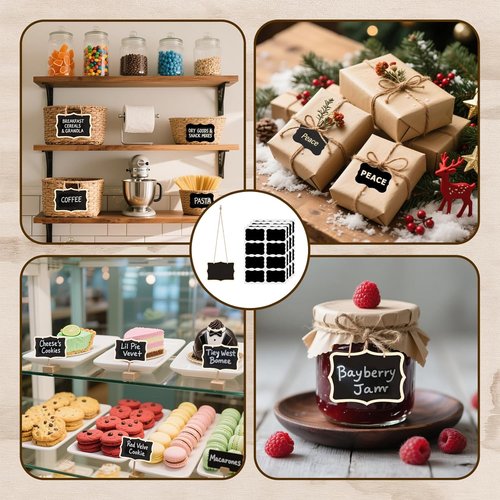Mini Chalkboard Signs 25-Pack by [Brand Name] - Double-Sided Wooden Message Boards with 8 Chalks & 32 Stickers for Weddings, Parties, and More